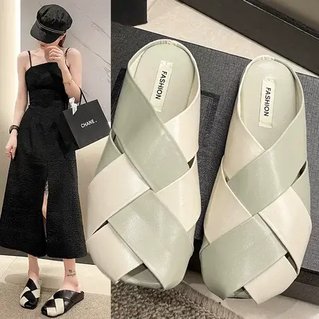 拼色平底拖鞋女防滑2023新款防滑舒适包头拖护士外穿网红凉拖商品大图