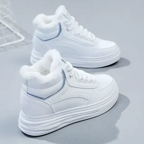加绒真皮小白鞋女内增高小码34厚底老爹鞋学生棉鞋显脚小运动鞋冬图片