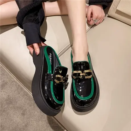 英伦风包头半拖鞋女时尚外穿2023年春夏新款百搭凉拖鞋厚底小皮鞋商品大图