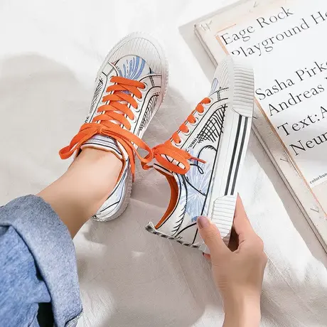 帆布鞋女2021年秋季新款学生ulzzang韩版百搭平底潮ins休闲板鞋女图片