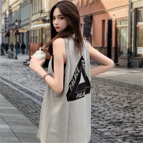 美式复古纯棉港风吊带运动背心无袖t恤女夏季外穿篮球服宽松上衣图片
