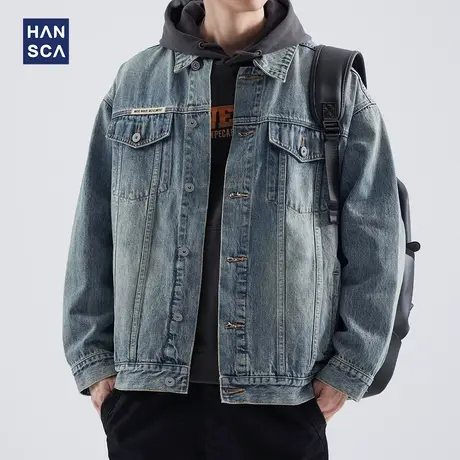 hansca美式复古牛仔外套男2025春秋季新款潮牌水洗宽松工装夹克男商品大图