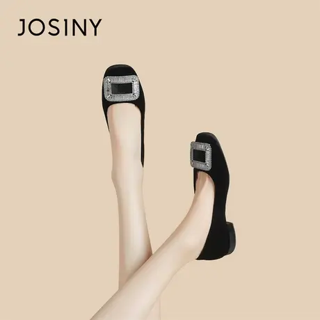 Josiny/卓诗尼黑色单鞋女2024新款春季婚鞋水钻低跟不累脚新娘鞋商品大图