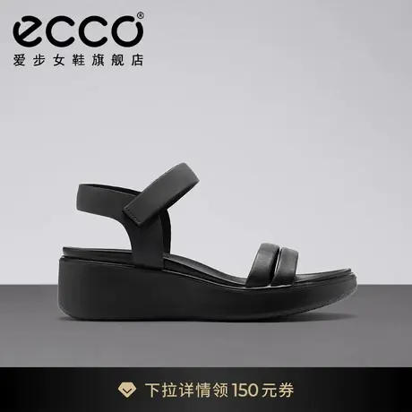 ECCO爱步休闲凉鞋女 夏季真皮坡跟增高一字带凉鞋黑色 柔畅273303图片