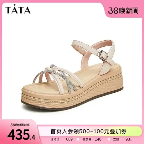 Tata他她一字带坡跟凉鞋女厚底沙滩凉鞋仙女风2024夏季新WM301BL4商品大图