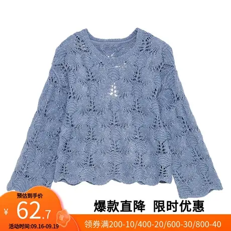 【断码L】艾格2023春季女时尚百搭宽松休闲简约套头长袖针织衫W18商品大图
