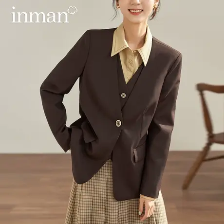茵曼旗舰店高级感小西装外套2023秋冬新款气质休闲西服设计感小众图片