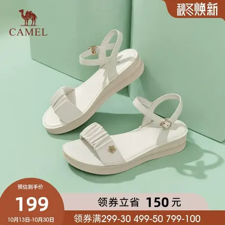 骆驼女鞋2023夏季新款一字带凉鞋时尚平底露趾舒适时装凉鞋女图片