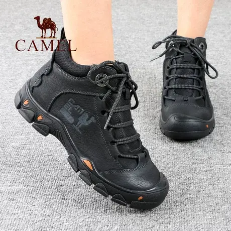Camel/骆驼男鞋冬季真牛皮加绒加厚舒适爸爸休闲户外靴子保暖短靴商品大图