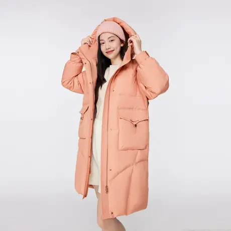 波司登新款长款宽松连帽莫兰迪色气质时尚大口袋保暖外套羽绒服女图片