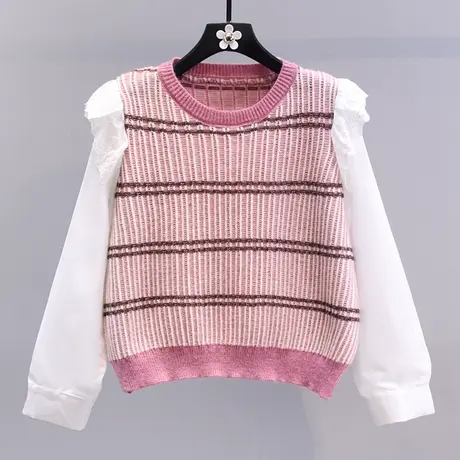 木耳边设计感衬衫拼接针织衫女2023年春装新款洋气假两件打底上衣图片