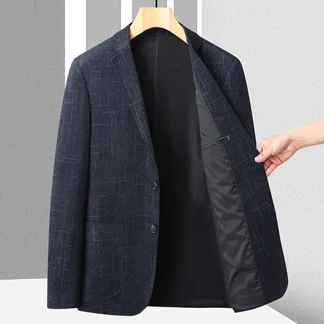 修身西服男士商务春秋中青年外套上衣单件上班花纹高档平驳领西装商品大图
