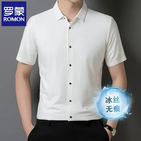 罗蒙夏季薄款男士休闲短袖衬衫冰丝商务翻领半袖衬衣无痕免烫N2Z图片
