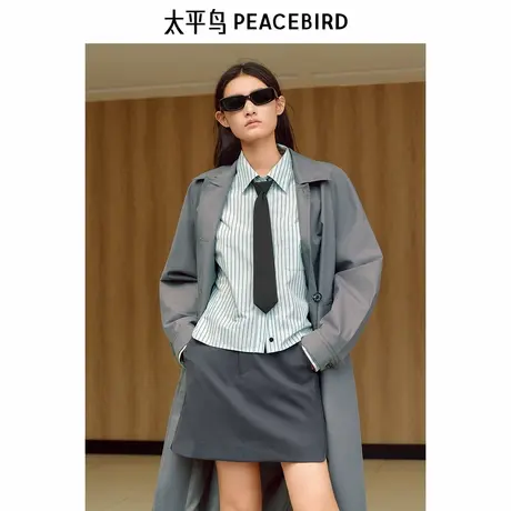 太平鸟中长款廓形宽松风衣外套女通勤休闲高级2025新款A1BEF1301图片