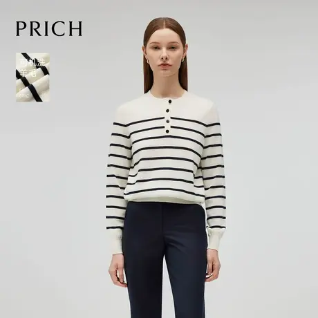 【可机洗羊毛】PRICH气质减龄条纹针织衫2024冬季新款宽松毛衣女商品大图