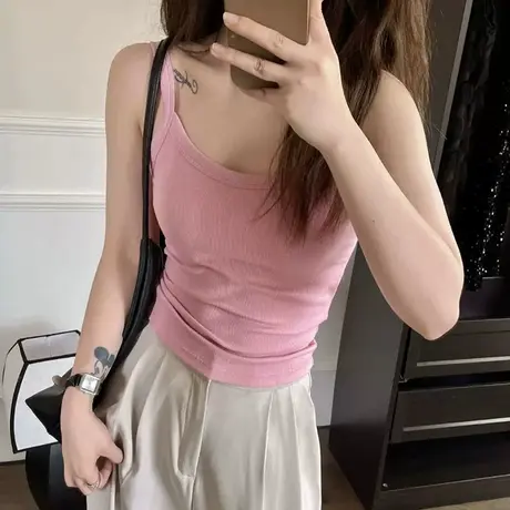 辣妹多巴胺吊带背心女带胸垫夏季遮副乳纯色外穿百搭打底上衣商品大图