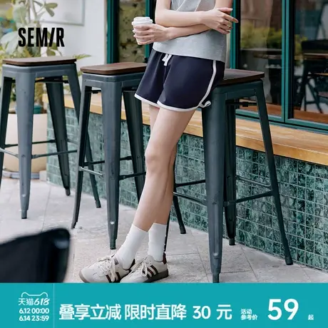 森马家居服女纯棉短裤运动裤夏季宽松睡裤家居裤子复古撞色休闲裤商品大图