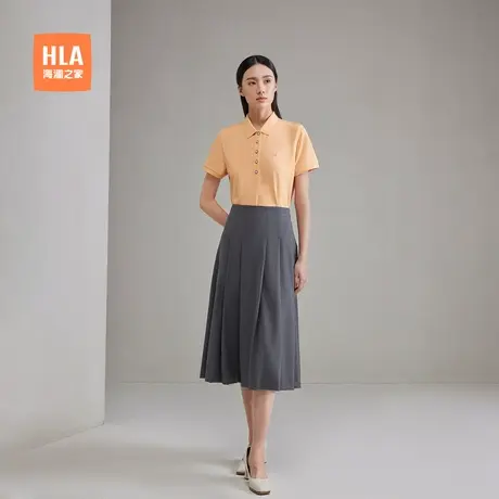 HLA/海澜之家商务休闲直筒短袖POLO衫夏新款通勤职业刺绣上衣女装商品大图