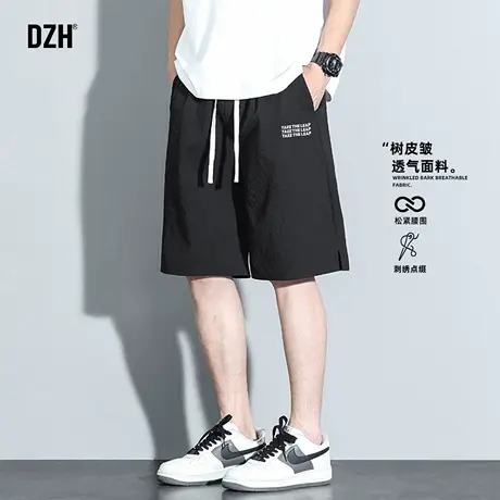 男士黑色刺绣透气短裤男款2025新款潮牌宽松休闲运动裤美式五分裤商品大图