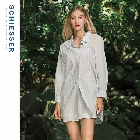 SCHIESSER舒雅女士纯棉软糯亲肤透气梭织条纹连衣裙家居睡裙22652图片