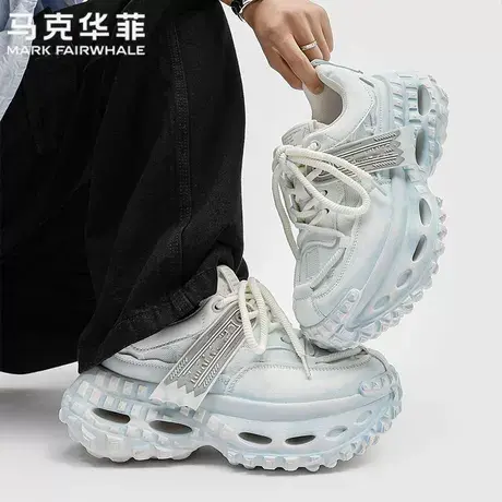 马克华菲官方旗舰店做旧男鞋春季隐形增高大码厚底轮胎坦克老爹鞋图片