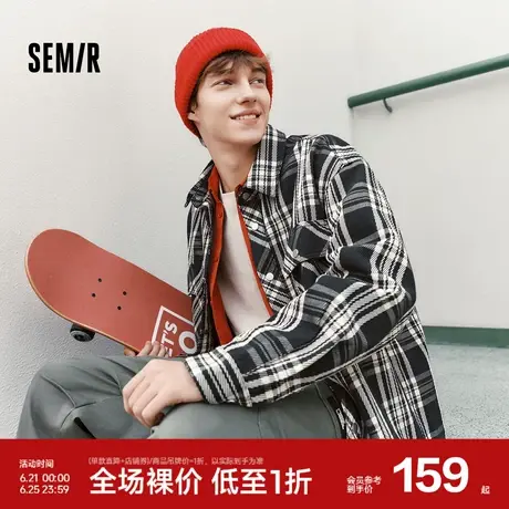 森马牛仔外套男美式复古格纹衬衫式夹克2025春新款上衣潮流小宽松图片