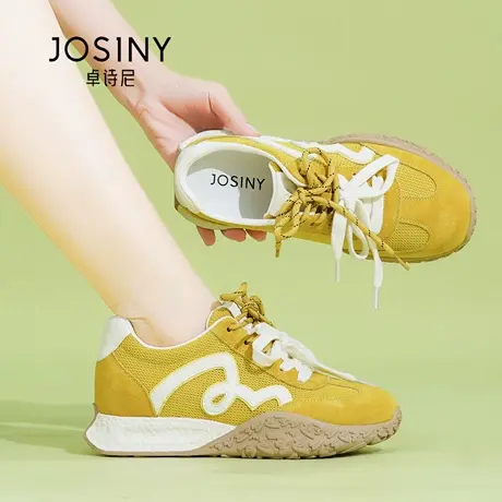 Josiny/卓诗尼秋季2025新款厚底透气德训鞋休闲百搭丝带粉色软底图片