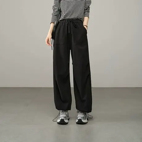 娅丽达运动裤女春季慵懒松弛感裤子2025新款休闲裤窄版阔腿拖地裤图片
