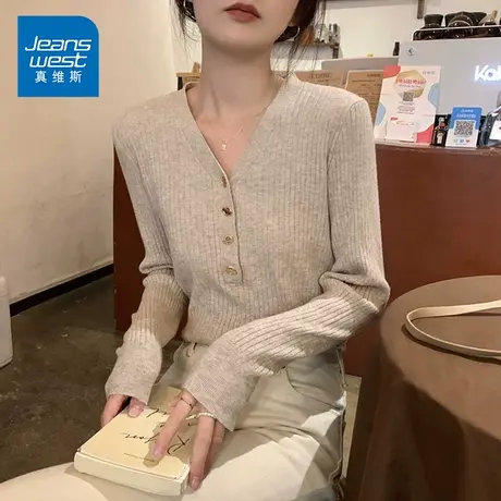 NG真维斯针织衫女早春V领2025新款高级感上衣韩系软糯内搭打底衫图片