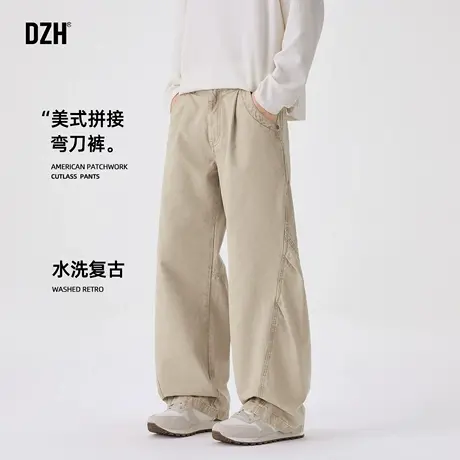 男士卡其色纯棉裤子男款美式秋冬款2025新款休闲裤直筒宽松弯刀裤商品大图