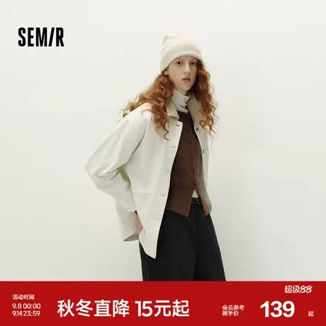 森柔牛仔|森马牛仔外套女中长款灯芯绒翻领秋季落肩宽松上衣时尚商品大图