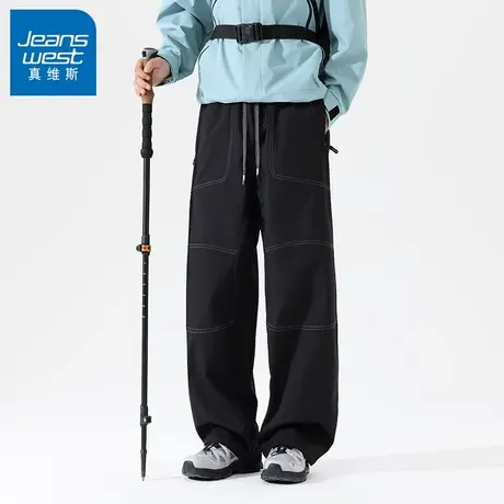 N5真维斯男士休闲裤2025新款秋季撞色拼接潮流宽松直筒裤男款裤子商品大图