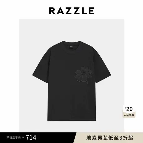 RAZZLE 地素男装黑色2025春季贴布绣T恤商品大图