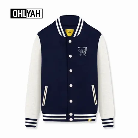 Ohlyah品牌时尚复古蝴蝶印花卫衣外套男女同款情侣休闲棒球服纯棉商品大图
