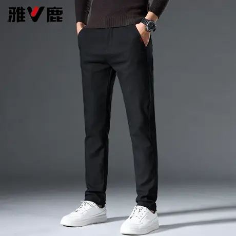 雅鹿棉弹时尚休闲长裤2026春季新款青年纯色简约百搭高级感直筒裤图片