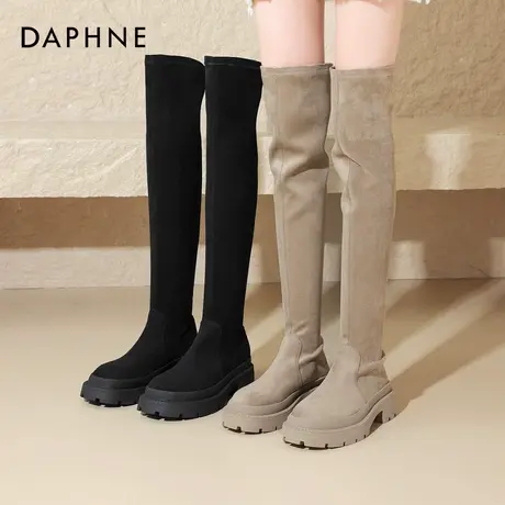 达芙妮过膝长筒靴女爆款2025新款秋冬加绒厚底弹力靴显瘦高筒长靴图片