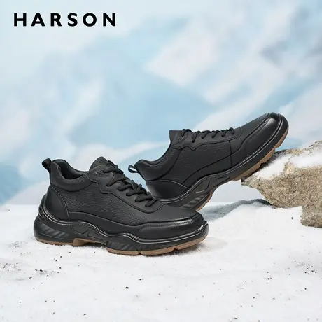 哈森冬季男鞋新款商务休闲皮鞋加绒保暖东北靴子男防滑运动棉鞋男商品大图