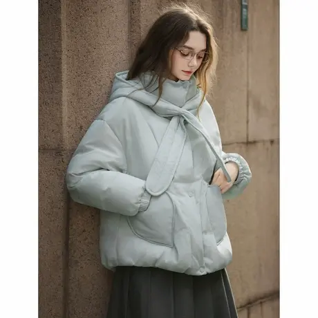 唐狮秋冬短款羽绒服女连帽紫色小个子穿搭宽松休闲风爱心少女tuTA商品大图