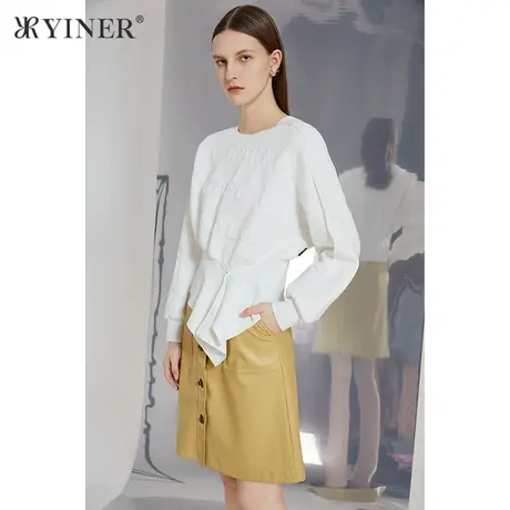 YINER音儿女装冬季新款纯色字母提花长袖卫衣商品大图