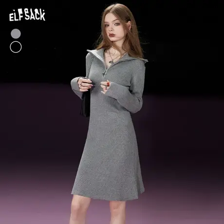 妖精的口袋修身针织长袖连衣裙女2023冬季新款显瘦气质打底长裙图片