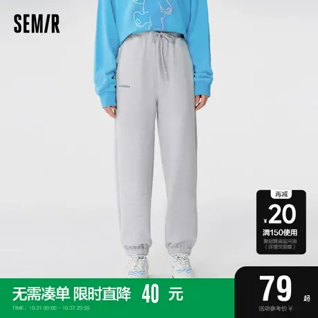森马休闲裤女华夫格九分裤慵懒秋季宽松刺绣肌理卫裤女生ins潮流商品大图