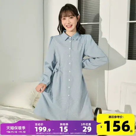 唐狮2023秋季新款女连衣裙学院风抽褶polo领裙子甜美泡泡袖减龄DY商品大图