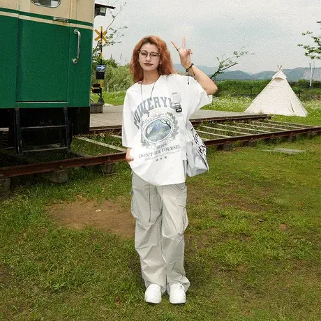 YEP美式复古短袖t恤女2023年新款夏季ins潮牌宽松情侣装半袖上衣商品大图