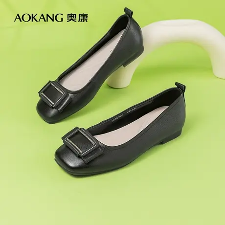 奥康女鞋 秋季气质女士浅口单鞋一脚蹬平底舒适真皮日常百搭图片
