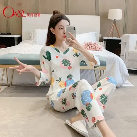七分袖睡衣女春夏薄款可爱九分裤家居服套装少女春秋商品大图