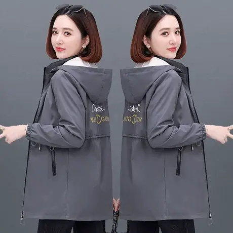 女士秋装新款中长款外套2023年春秋女春秋女装上衣小个子夹克风衣图片