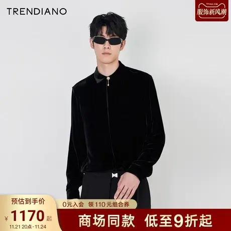 TRENDIANO经典系列桑蚕丝绒面简约合体长袖衬衫男潮2023新款冬季商品大图