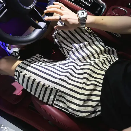 潮牌短裤男薄款冰丝条纹五分裤2023新款休闲运动中裤子工装大裤衩商品大图