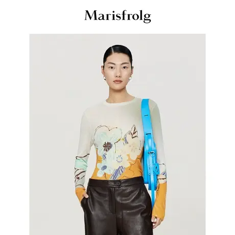 【艺术花稿系列】玛丝菲尔23春装新款羊毛桑蚕丝修身毛针织打底衫图片