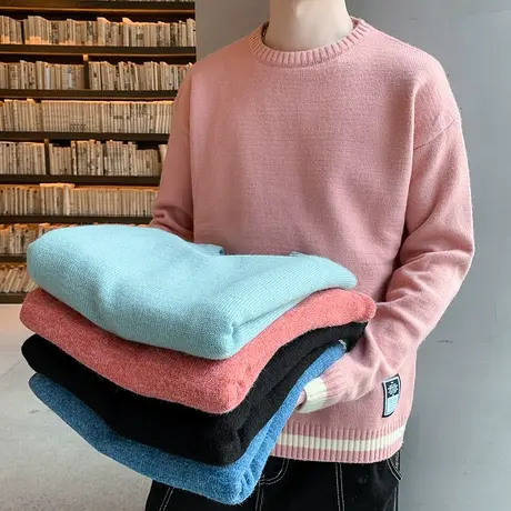 2022秋冬季新款纯色毛衣男时尚休闲青年百搭加厚保暖针织衫毛线衣图片